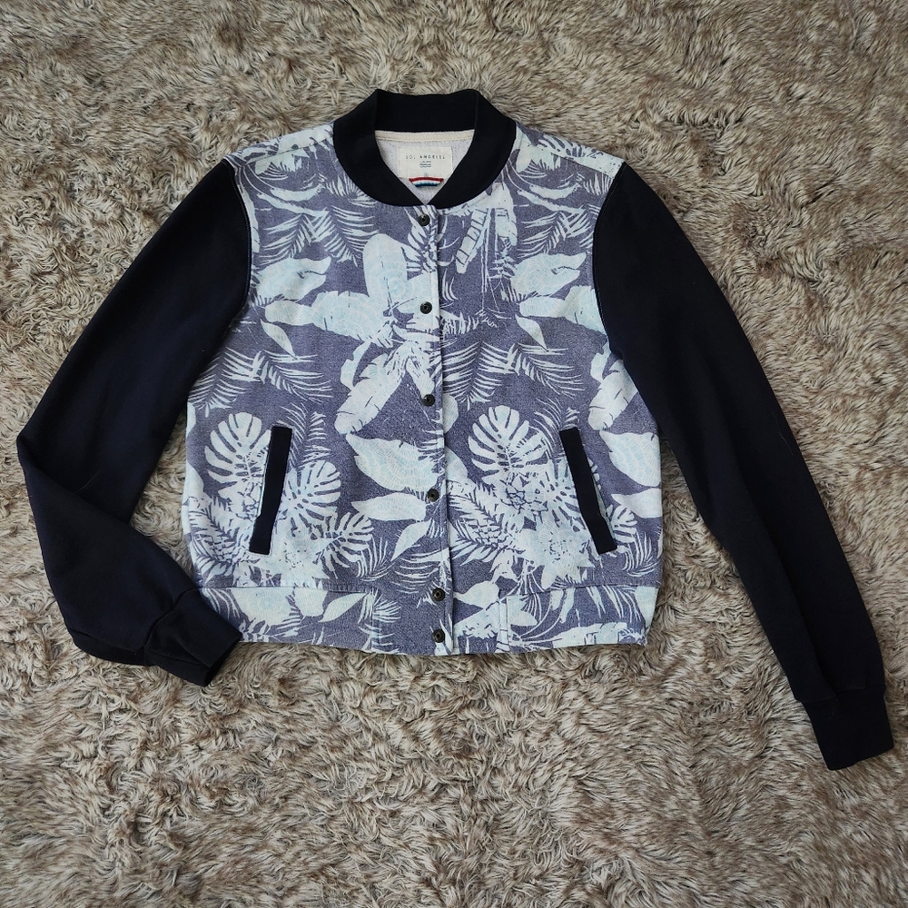 Sol Angeles‎ Tropical Print Bomber Jacket Blue Women's Size Small